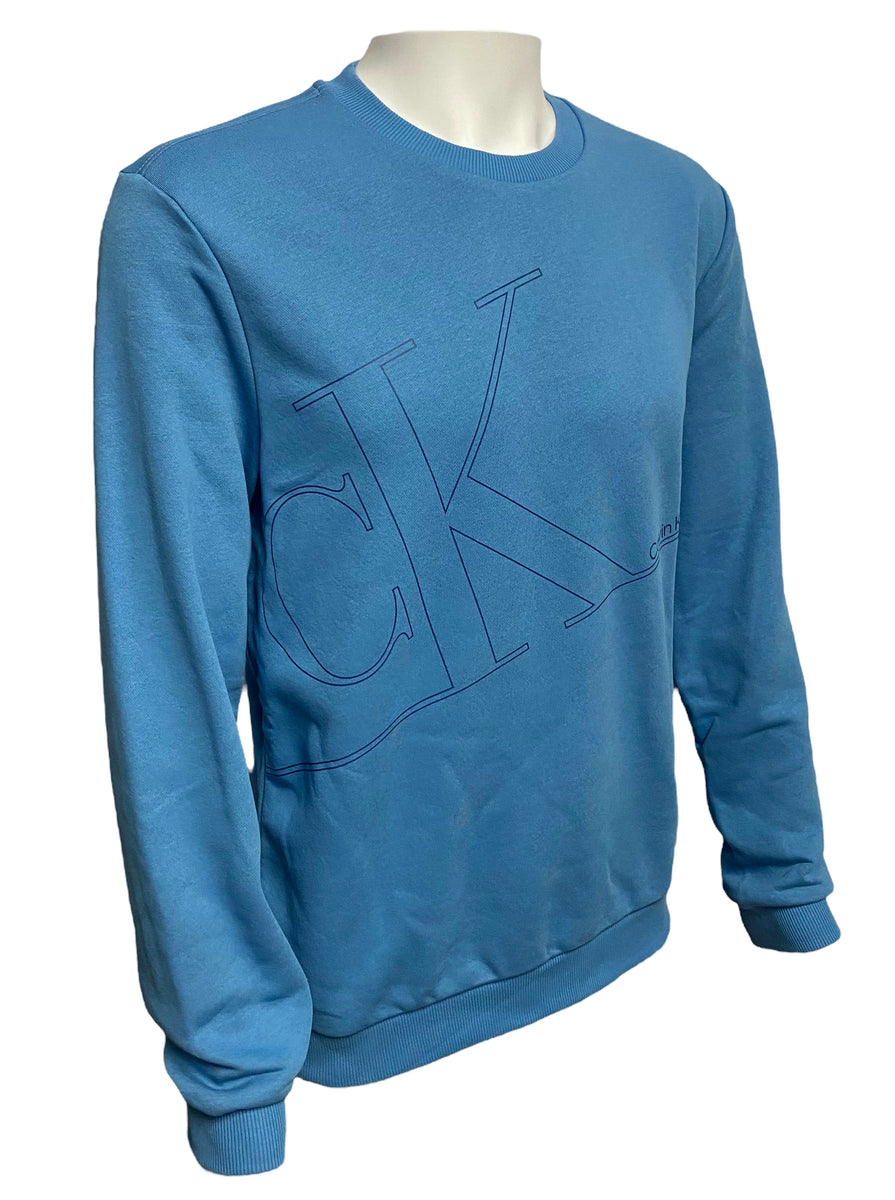 Calvin Klein [40KC – Monogram - Sports - Crew Line Mens Blue Graphic Black Sweater / Parks