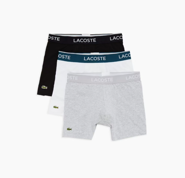 Lacoste Mens Long Stretch Cotton Boxer Briefs - *3 Pack* - LARGE