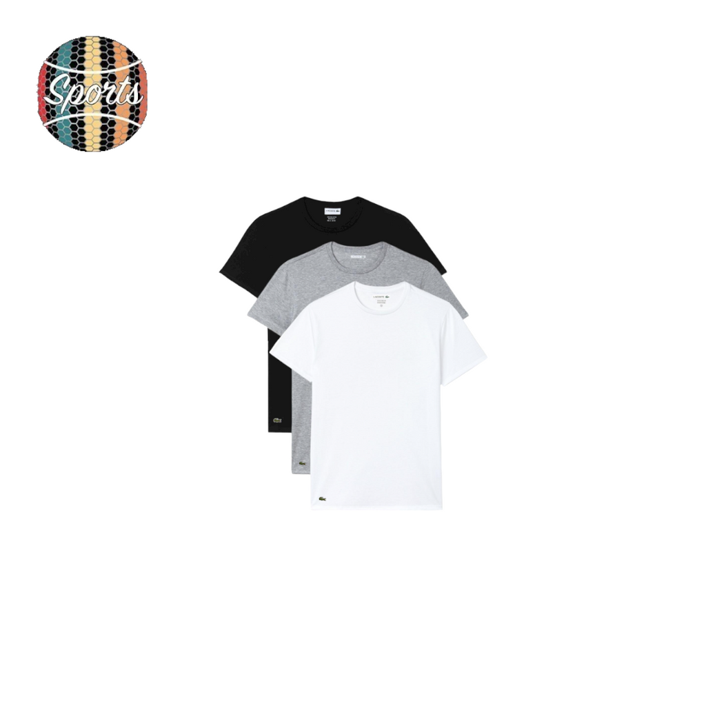Lacoste Mens Crew Neck Plain Cotton 3 Pack T-Shirt - BLK/WHT/GRY - TH3451-51-BXY