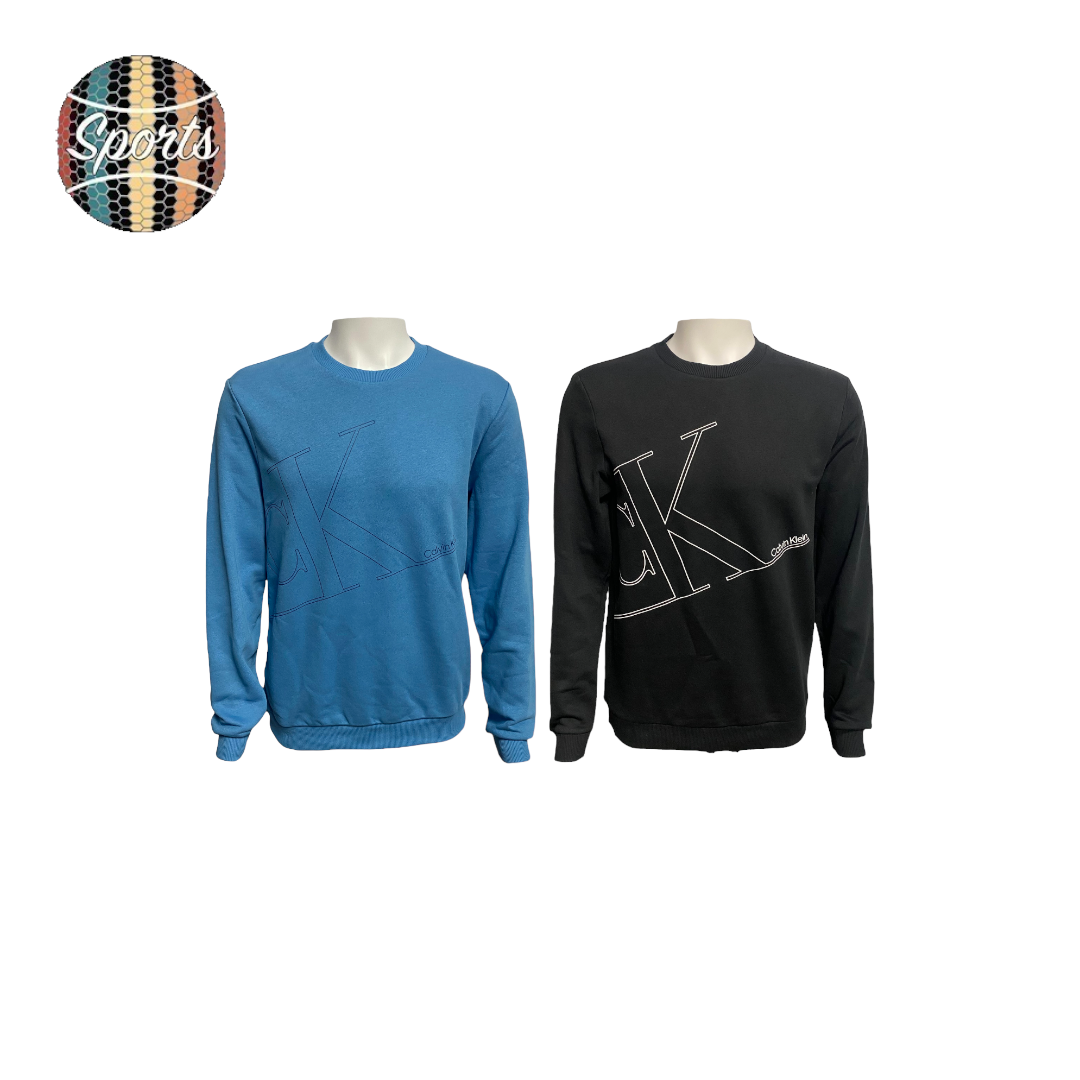 Calvin Klein Mens Line Blue Black Graphic – - Sweater [40KC Crew - Monogram Sports / Parks