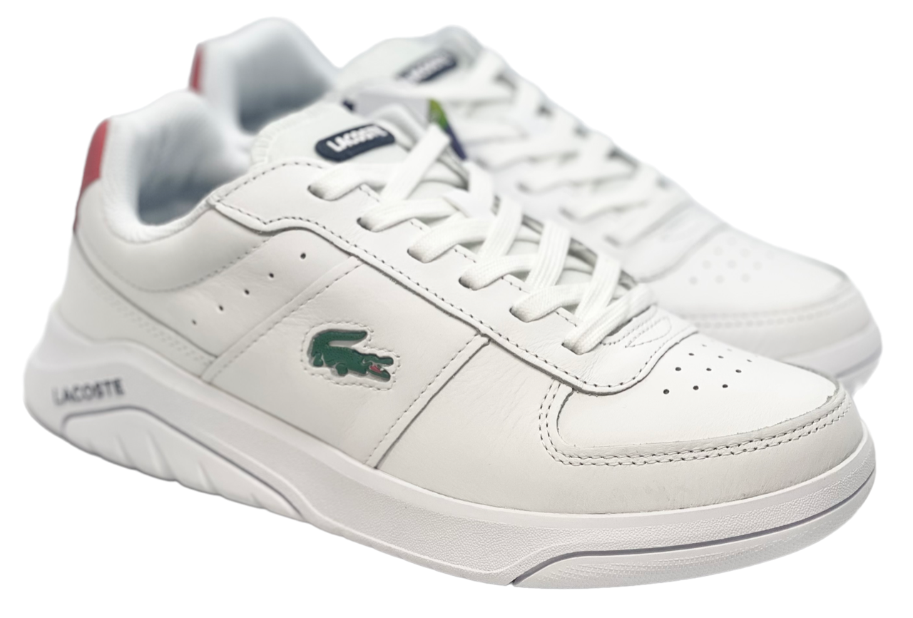 Lacoste Game Advance sneakers in white leather with pink back tab