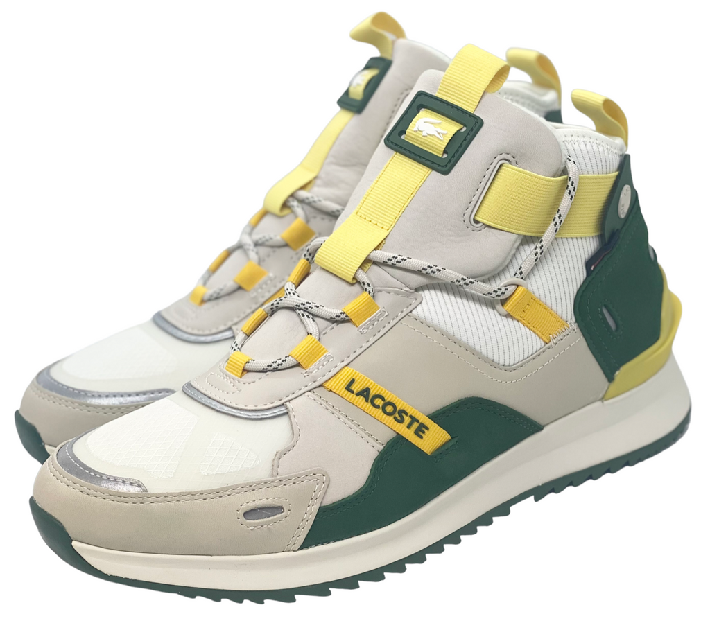 Lacoste Mens Run Breaker Textile Leather Shoes - Off White / Light Yellow - 7-42SMA0090AI9