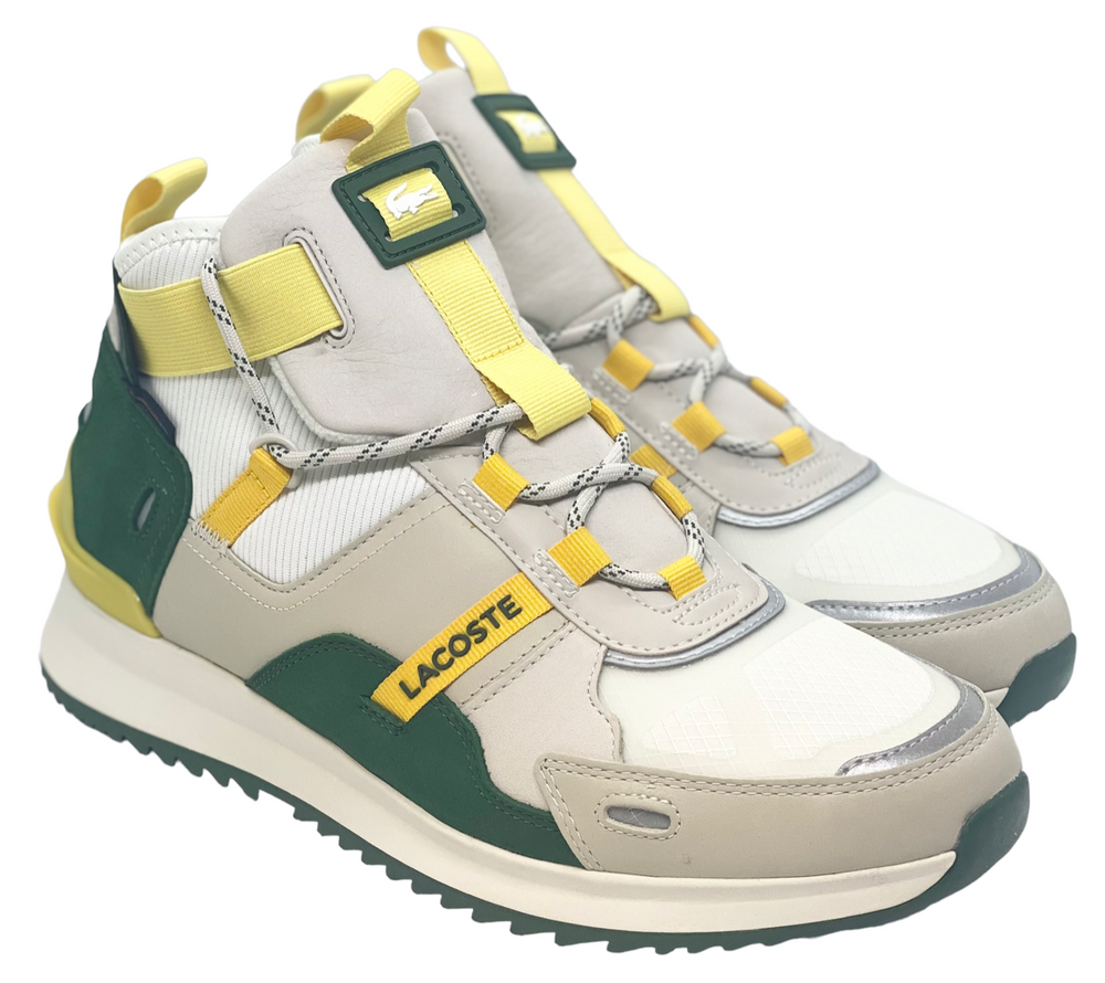 Lacoste Mens Run Breaker Textile Leather Shoes - Off White / Light Yellow - 7-42SMA0090AI9