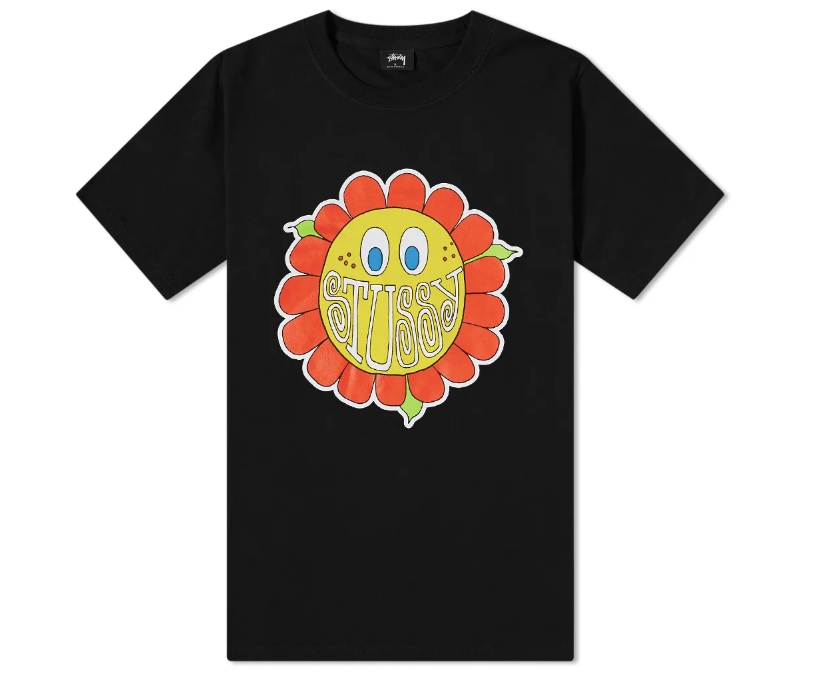 Stussy Mens Happy Flower T-Shirt - Black / White - [1904708